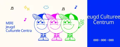 Fleurig en schattig cultureel jeugdcentrum met jeugdfiguren