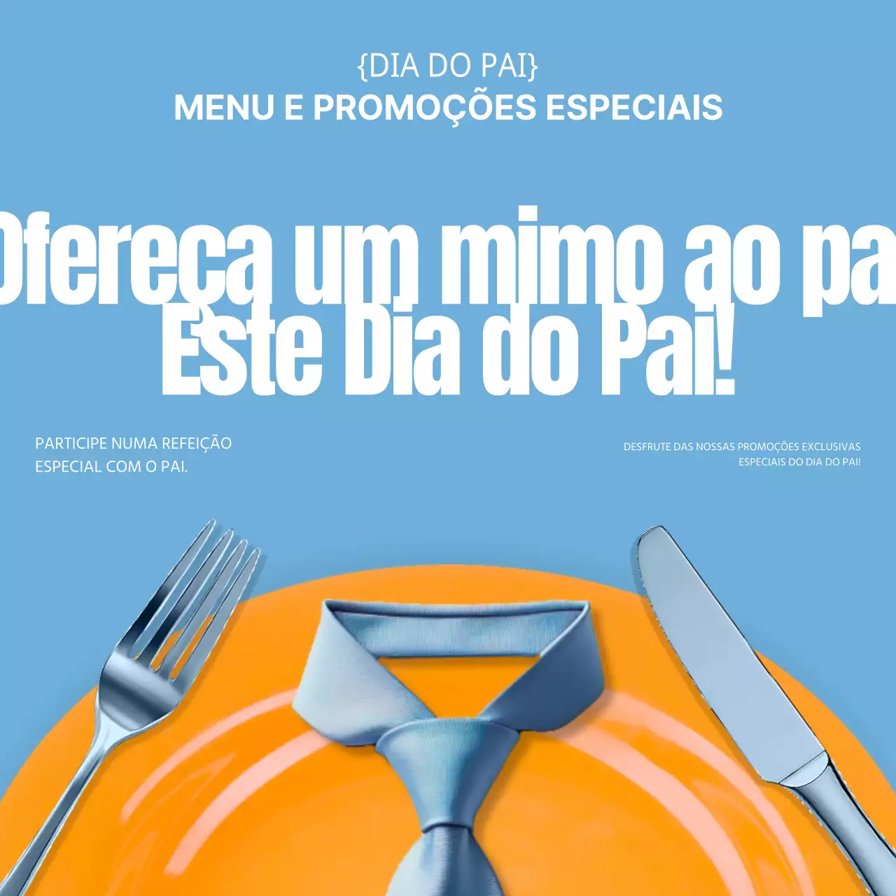 Promover um menu moderno para o Dia do Pai em azul claro e laranja