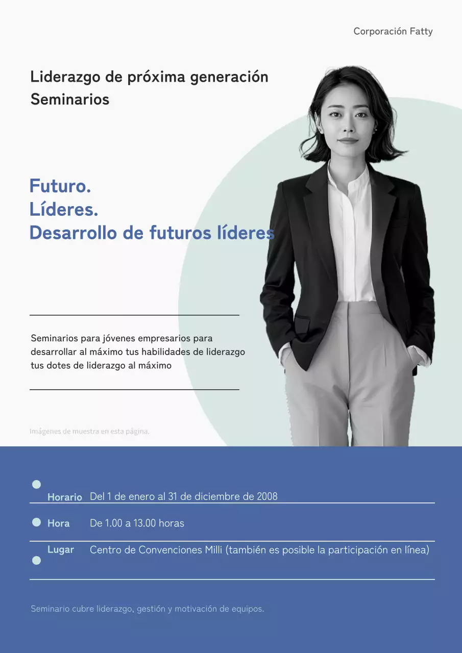 Folleto del seminario de liderazgo inteligente en blanco y azul.