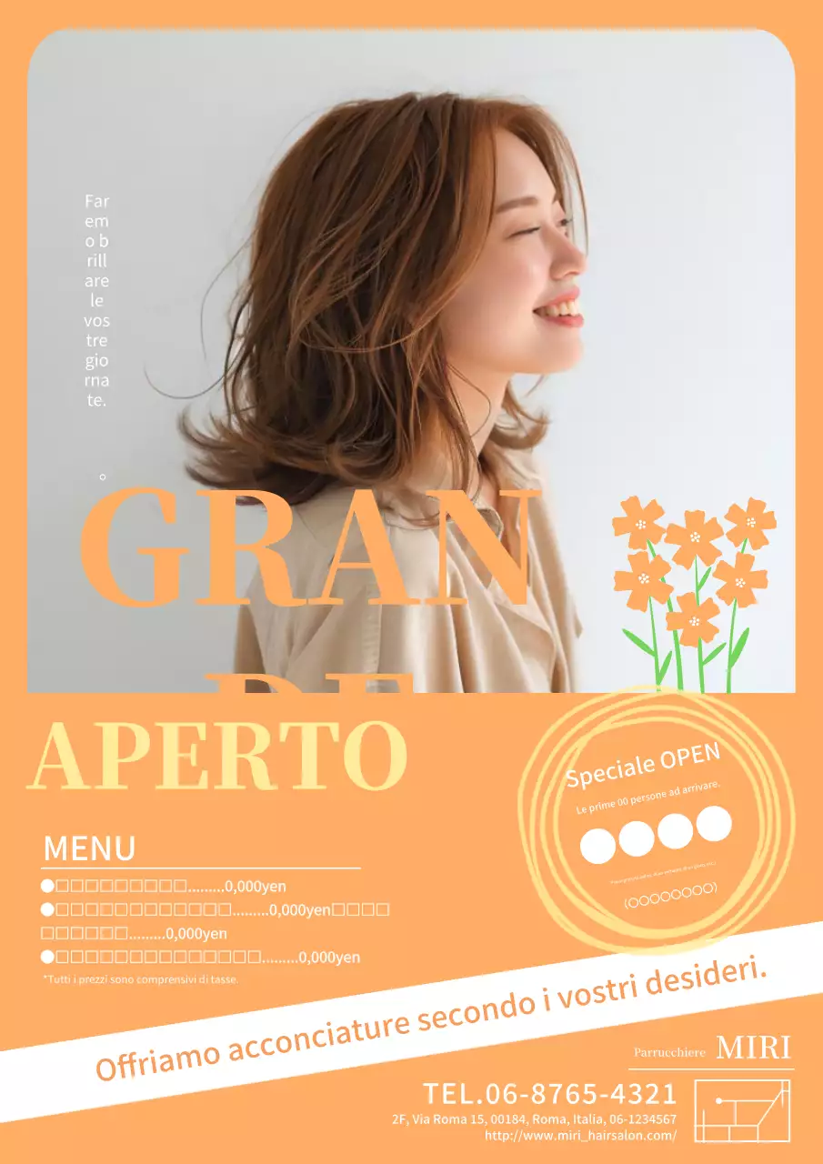 Pubblicità di un salone di bellezza carino e naturale in arancione e giallo