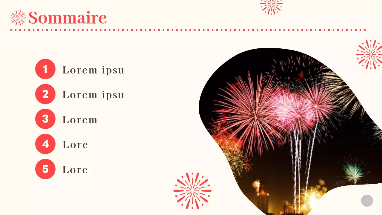 Planification d'un feu d'artifice beige et rouge