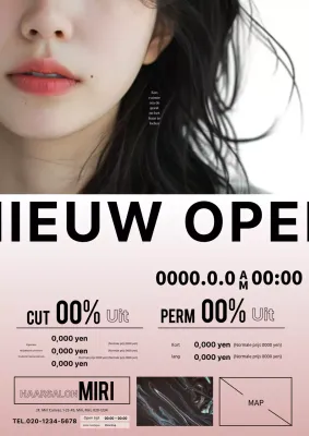 Strakke en moderne kapsalonreclame in roze en zwart