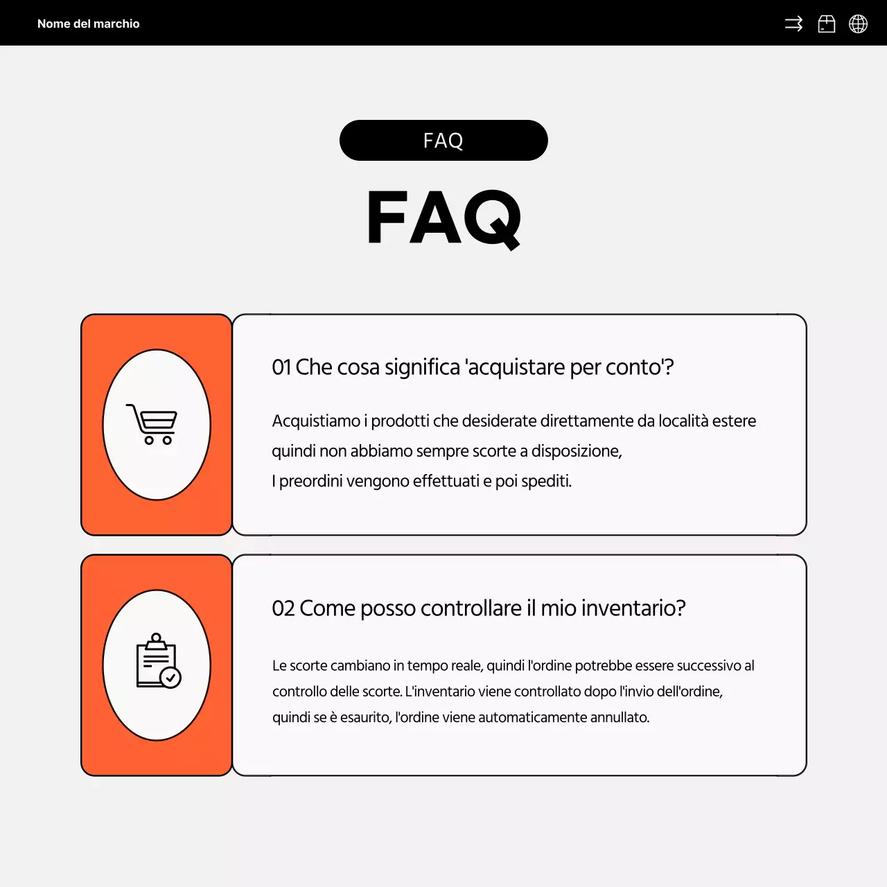 Semplice promozione sui social media della vendita diretta all'estero in arancione e nero