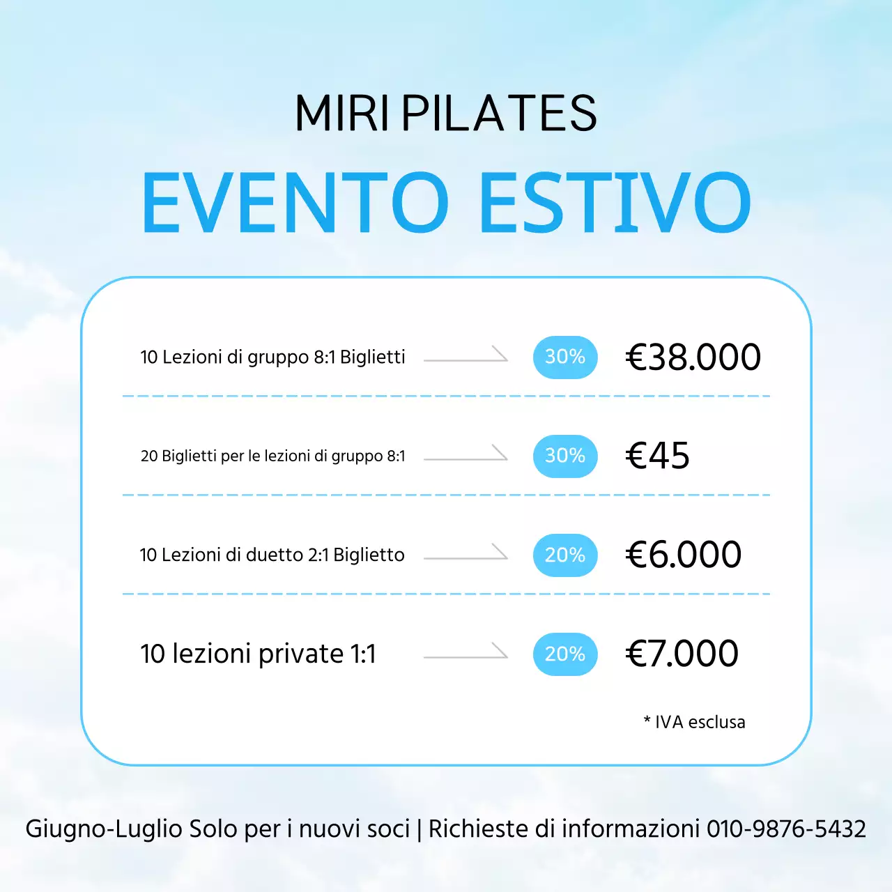 Un semplice post per un evento estivo in azzurro e bianco
