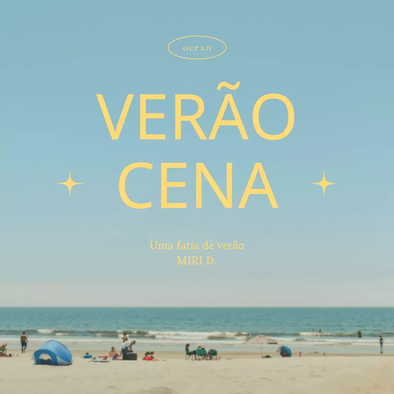 Posto de praia marinho kitsch em azul e amarelo