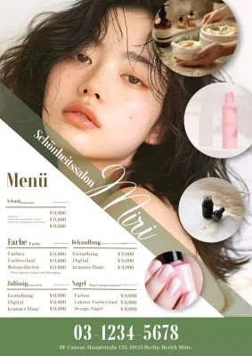 Schlanke und moderne Werbung für einen Schönheitssalon in grün und khaki
