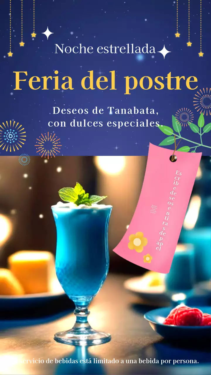 Anuncio de una edición limitada de caramelos brillantes azul marino y amarillo de Tanabata.