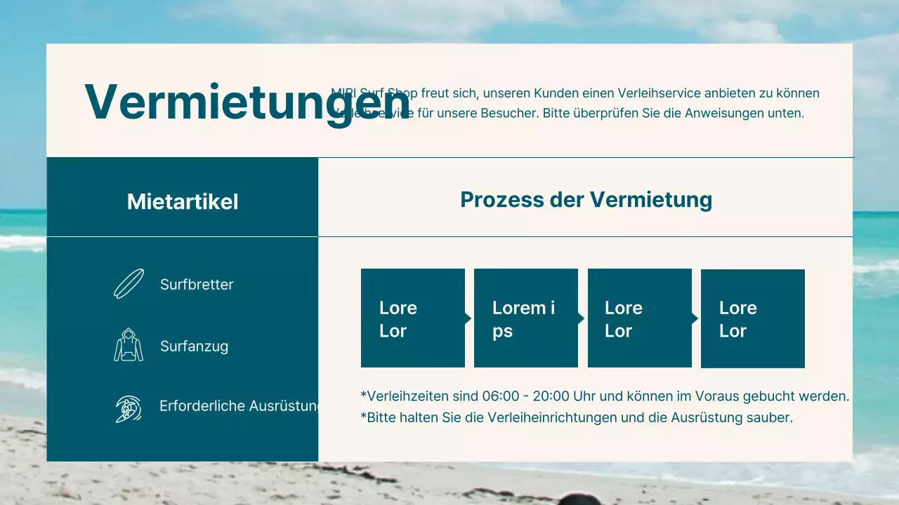 Über das trendige Surfshop-Layout in Blau