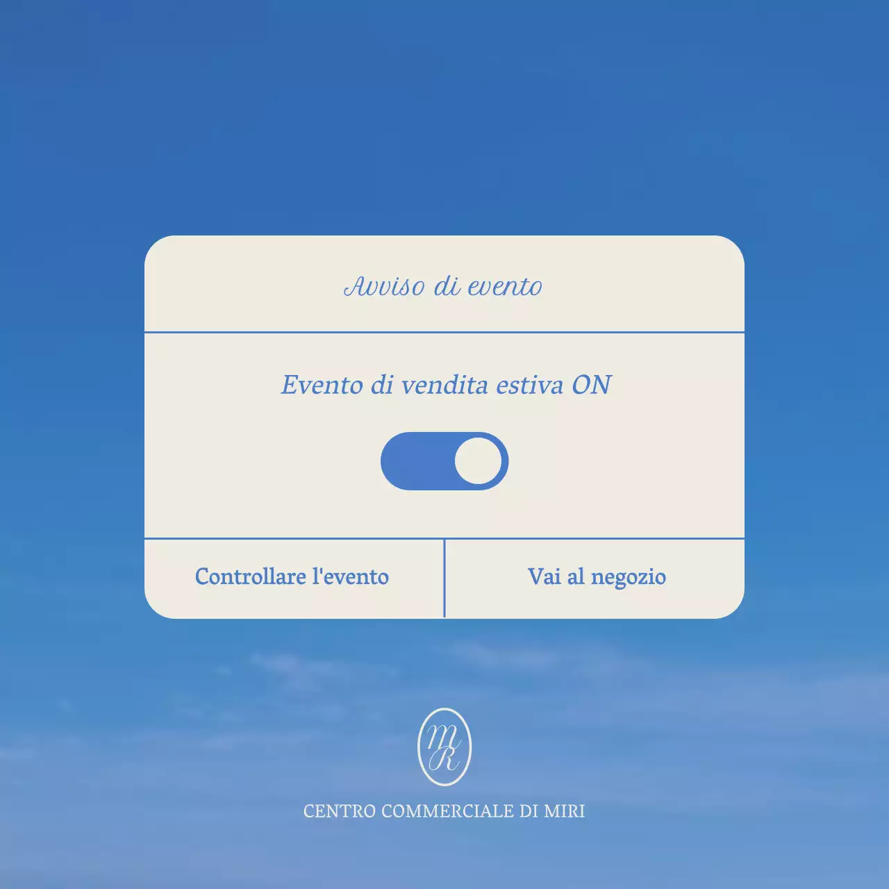 Un semplice annuncio di saldi estivi in azzurro e blu