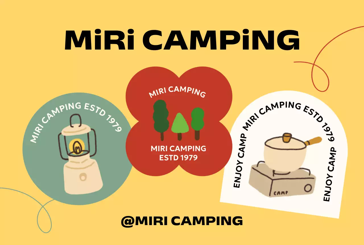 Campground with various shapes and hand-drawn camp pictures