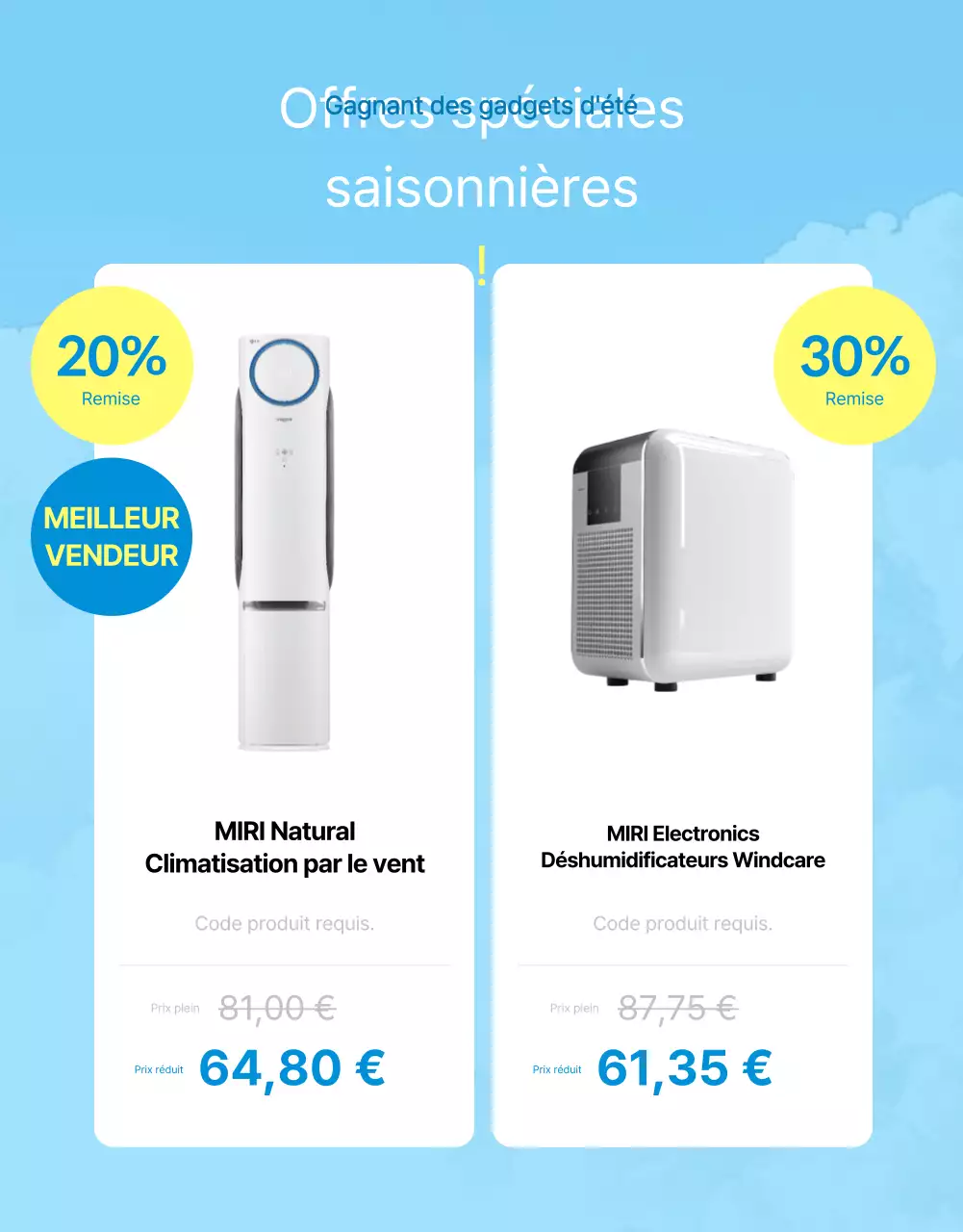 Publicité pour les soldes d'été avec des accents bleus et jaunes