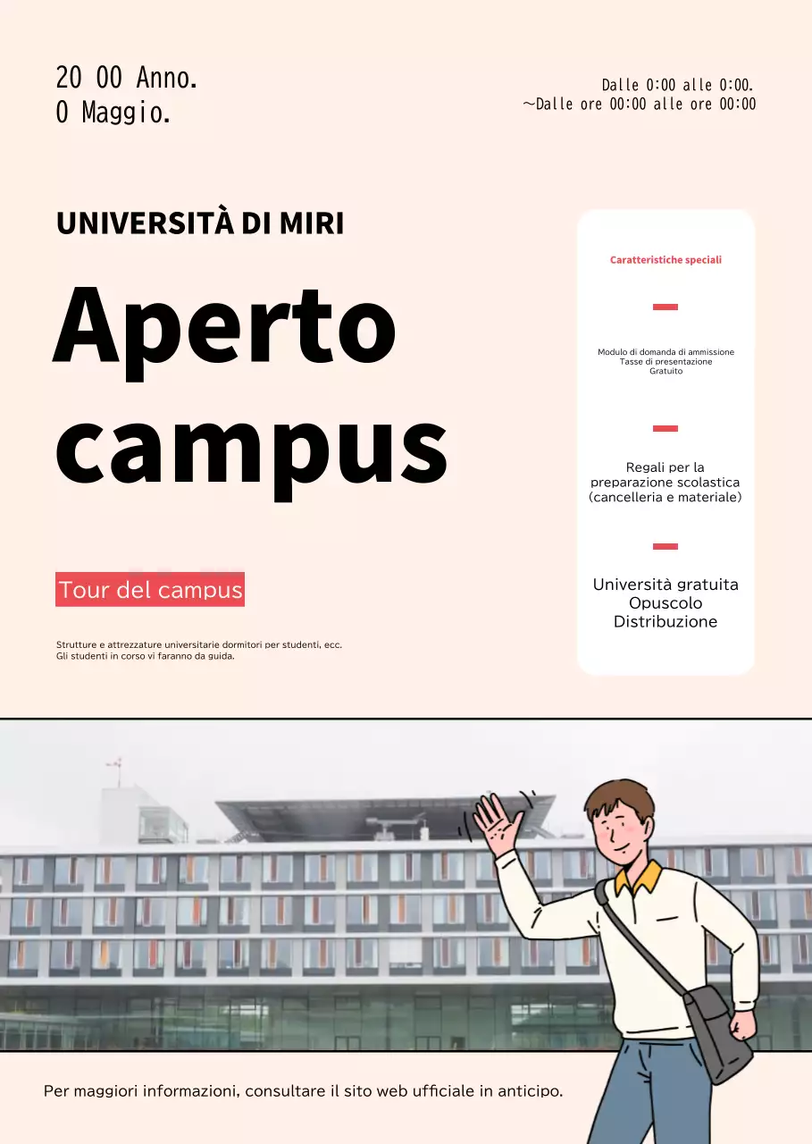 Una semplice pubblicità del campus universitario in rosso e giallo
