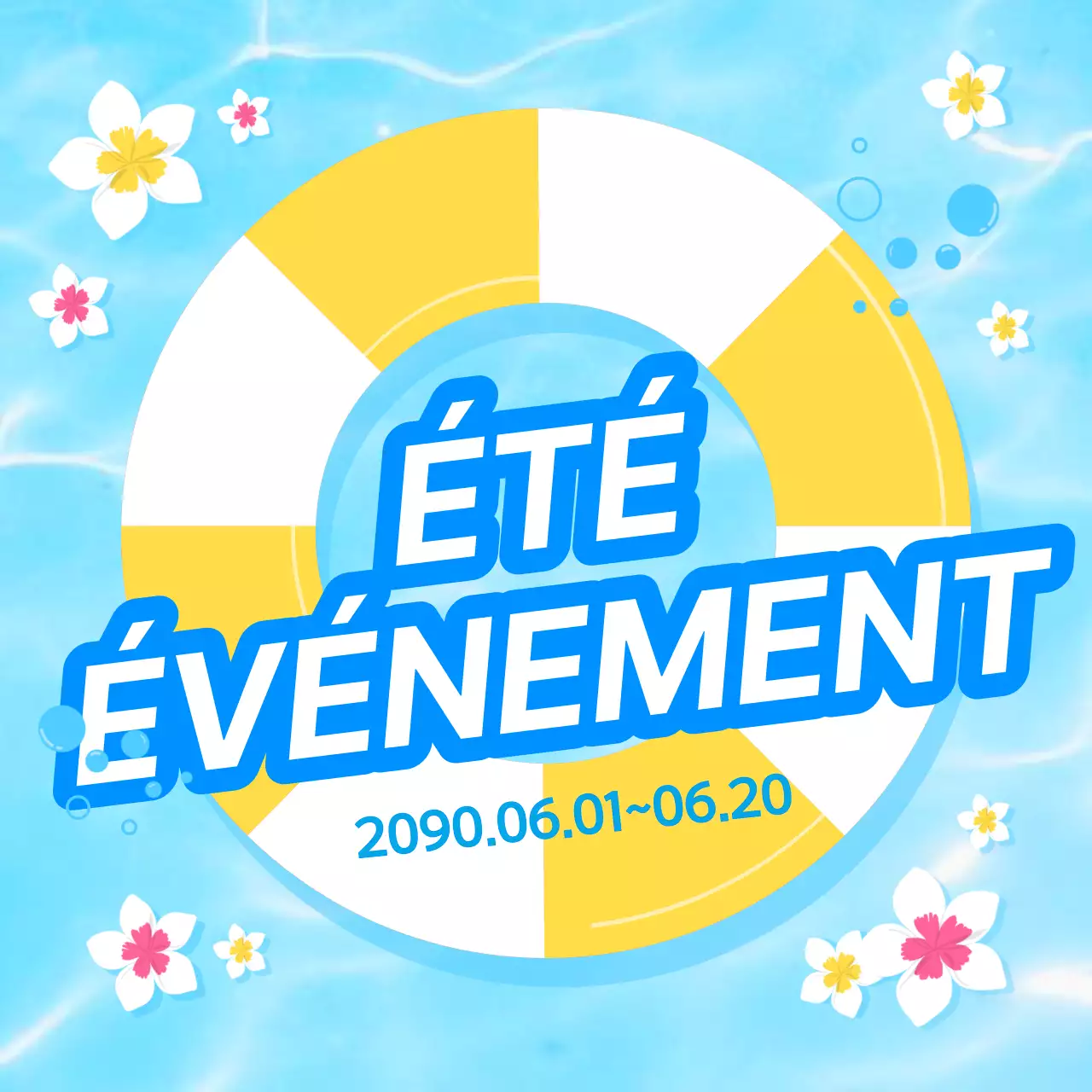 Une collection de vignettes d'événements estivaux tendance en bleu clair et en bleu