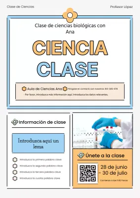 Promueva la contratación para cursos de ciencias con toques de azul claro y naranja