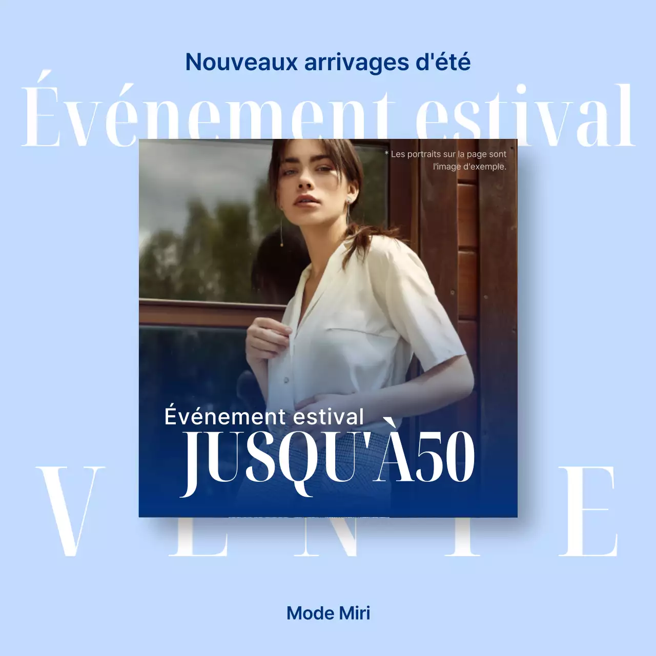 Annonce simple de soldes d'été en bleu marine et bleu clair