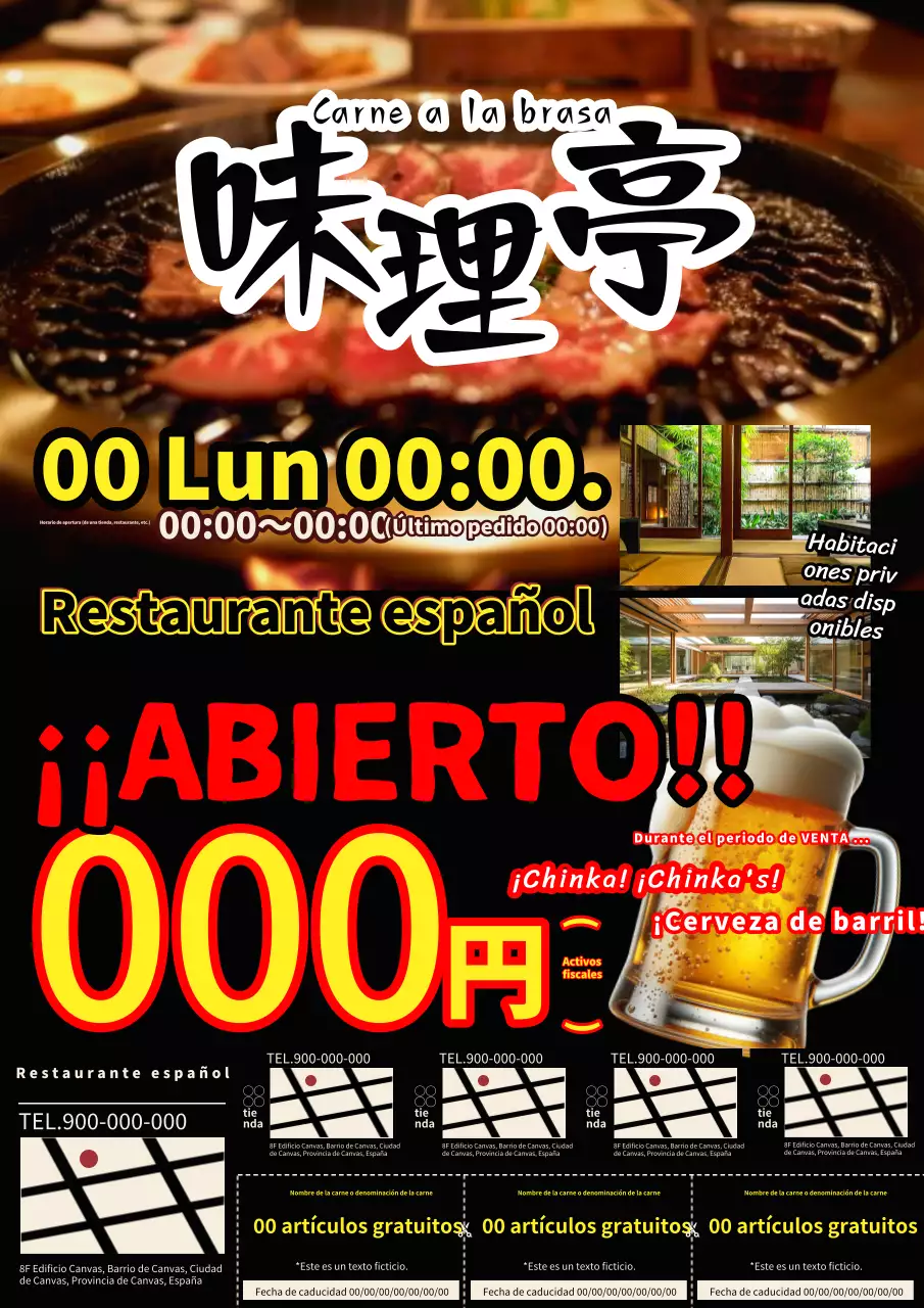 Anuncio de una parrilla de carbón con un simple mapa negro y un cupón.