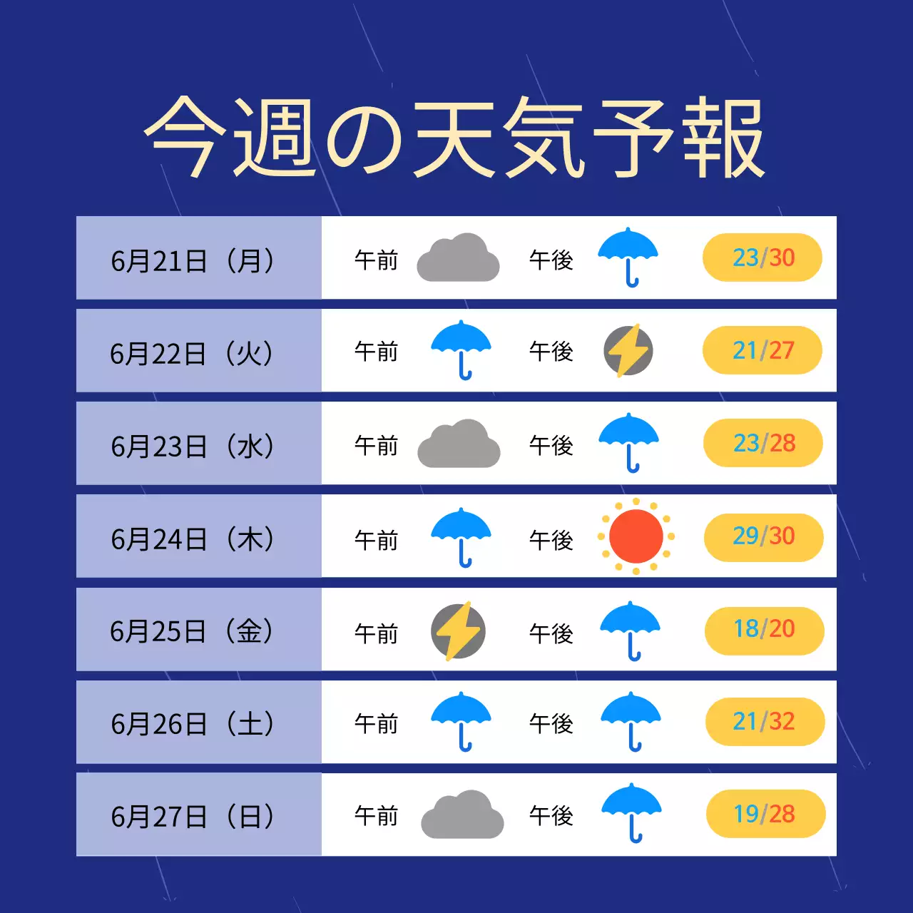 青 シンプル 天気予報 カレンダー SNS投稿 正方形