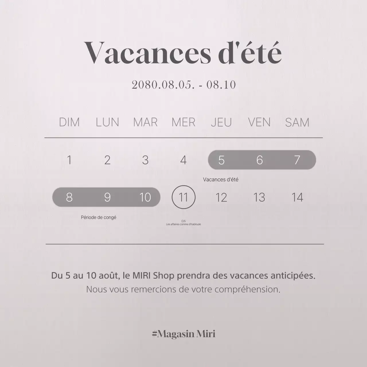 Calendrier minimaliste des vacances d'été pop-up en beige et marron