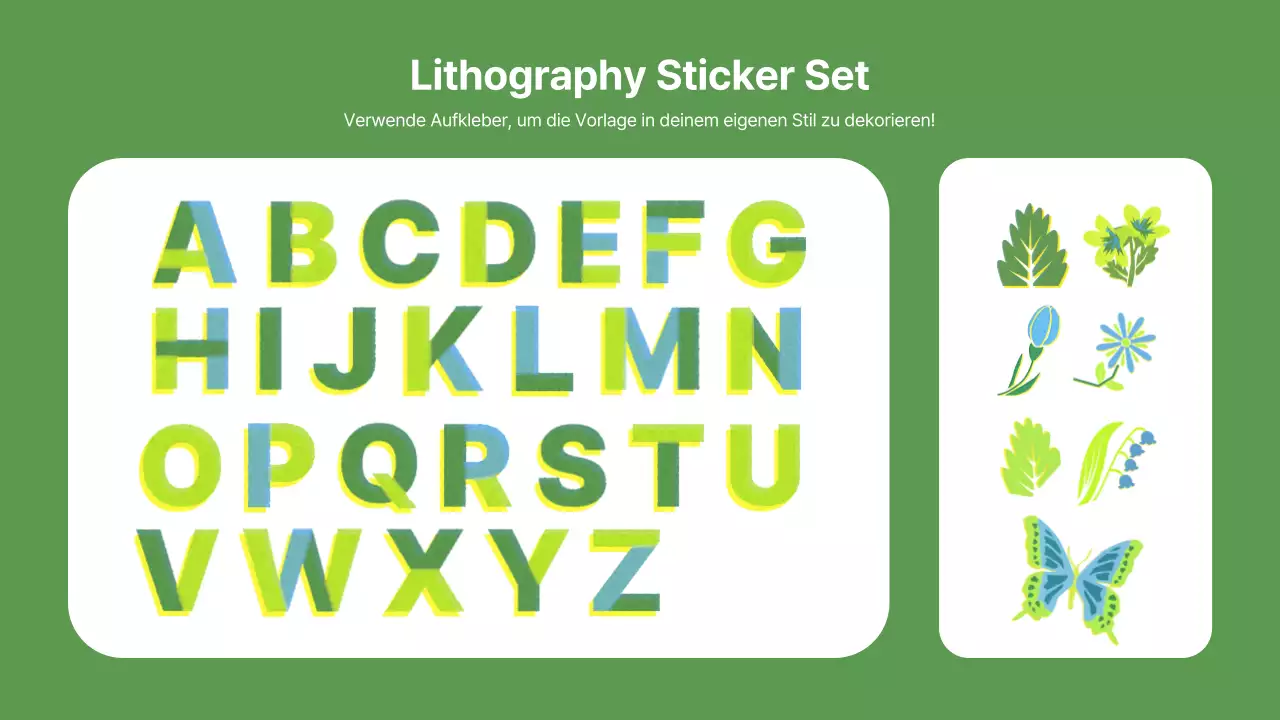 Förderung der modernen Lithografie in Chartreuse und Hellblau