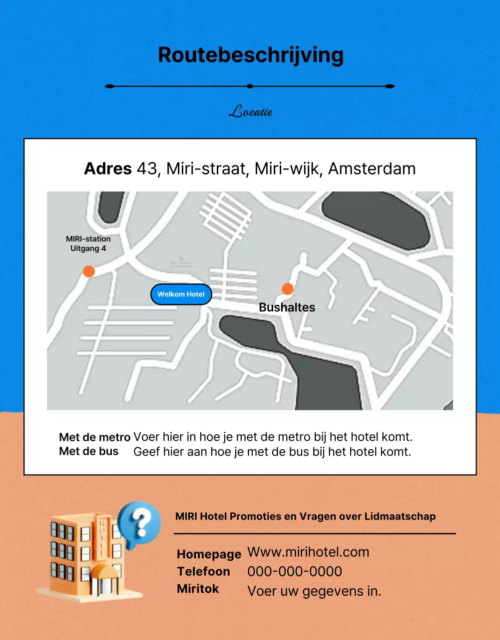 Kitscherige zomerse hoteldeal advertentie in oranje en blauw