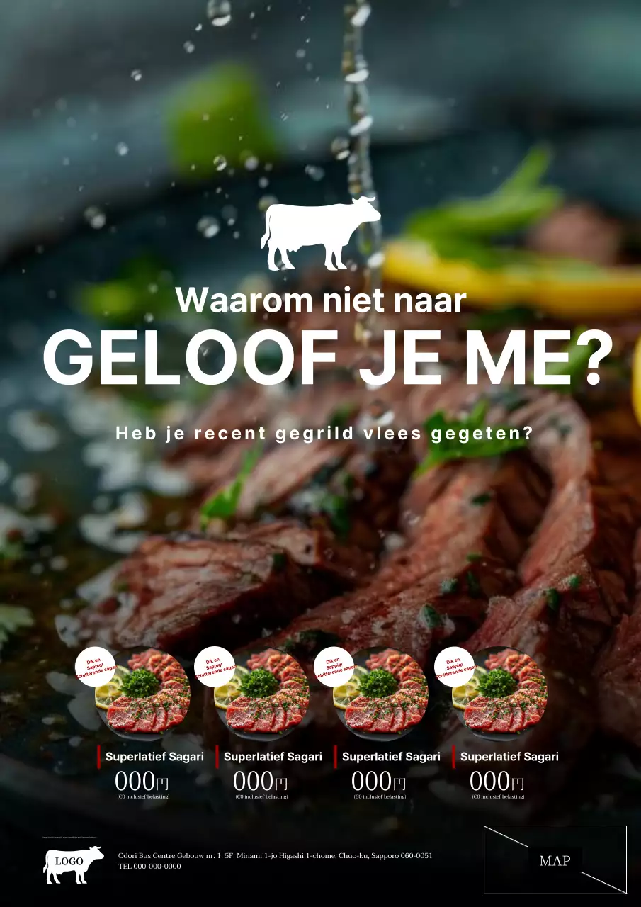 Een eenvoudige zwart-wit reclame voor een slagerij
