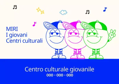 Centro culturale giovanile luminoso e carino con personaggi giovanili