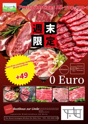 Einfache Metzgerpreis- und All-you-can-eat-Anzeige in Rot