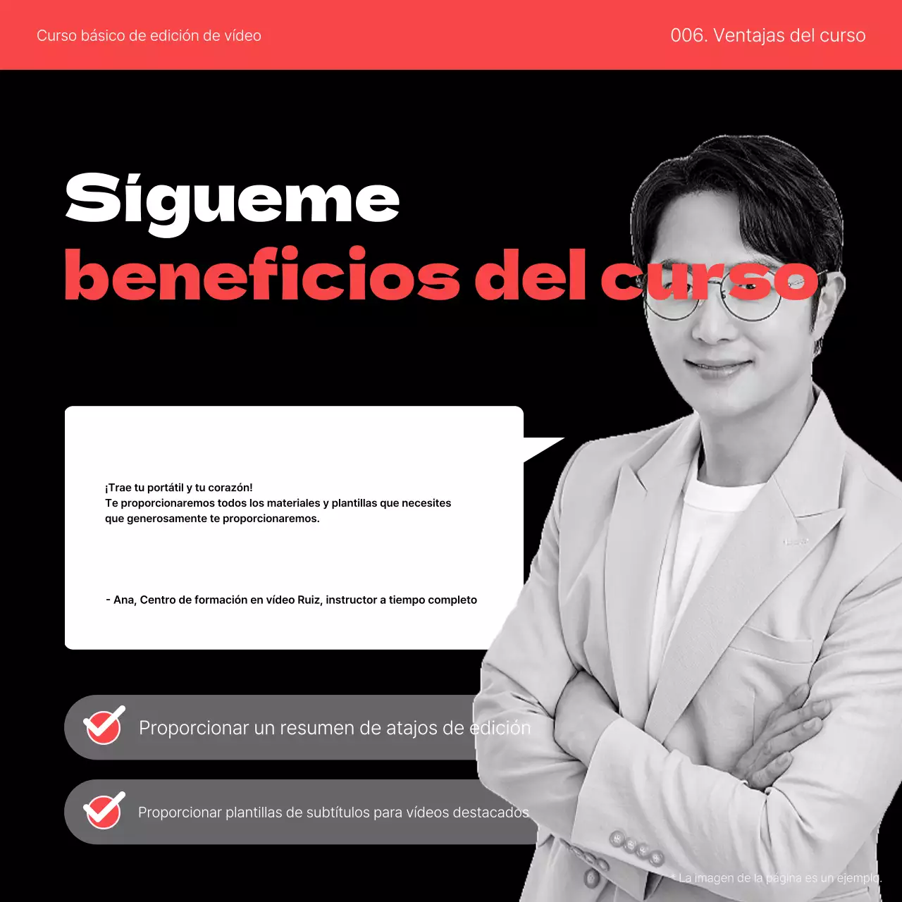 Promover una sencilla clase de autoaprendizaje de edición de vídeo en rojo y negro