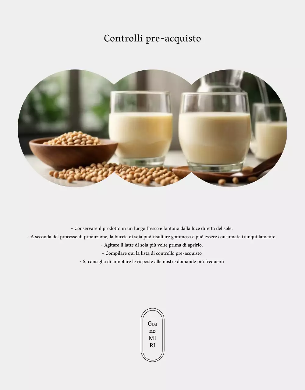 Informazioni sul prodotto beige e minimalista del latte di soia