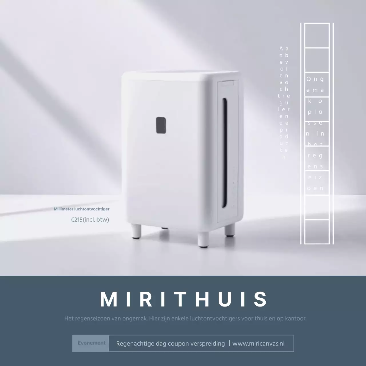 Witte en indigo minimalistische regenseizoen ontvochtiger advertenties.