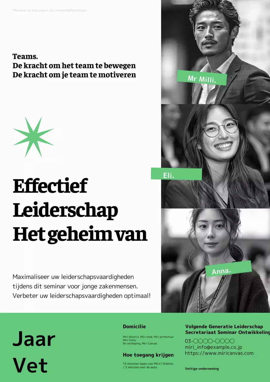 Een moderne groen-zwarte advertentie voor een seminar over het stimuleren van de volgende generatie leiderschap.