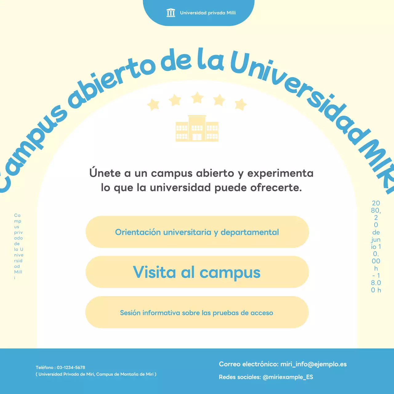 Promocione el campus abierto de su universidad con una sencilla combinación de colores amarillo y azul