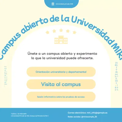 Promocione el campus abierto de su universidad con una sencilla combinación de colores amarillo y azul
