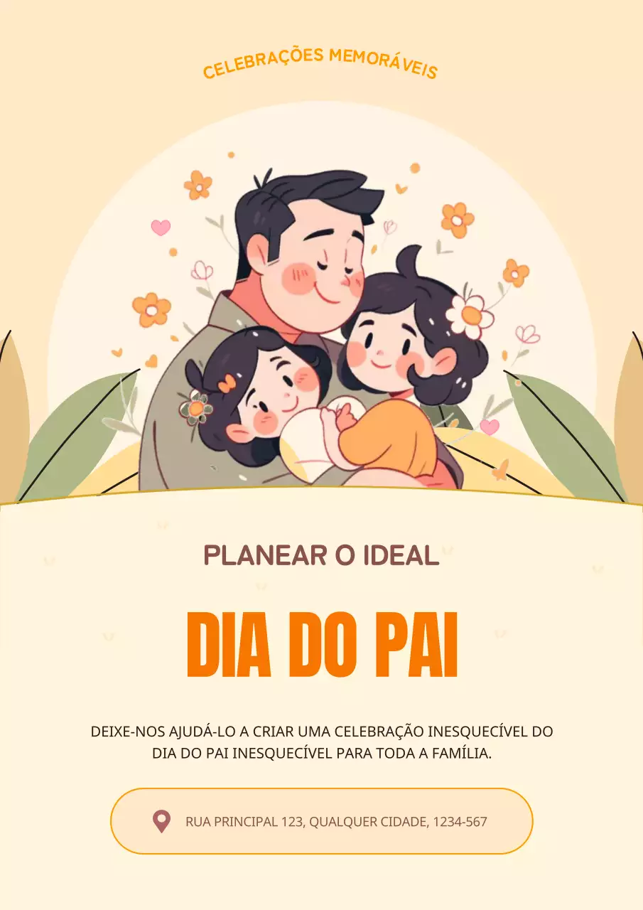 Anúncio de agência de eventos familiares amarelo e laranja