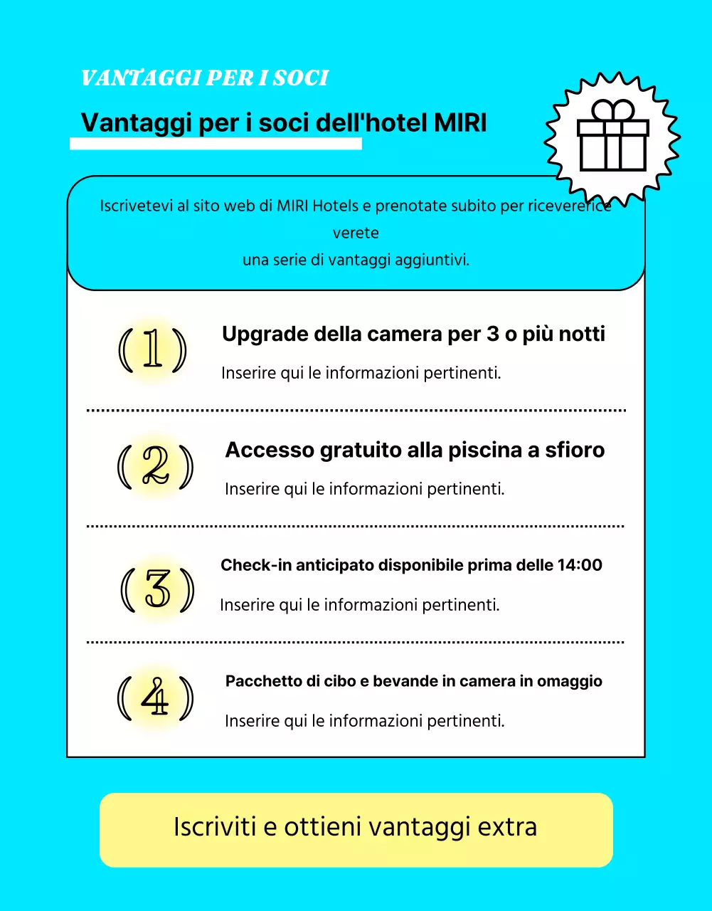 Pubblicizzare le offerte alberghiere con colori giallo e azzurro