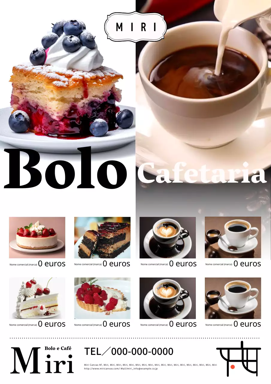 Anúncio de café para bolos brancos simples e café.