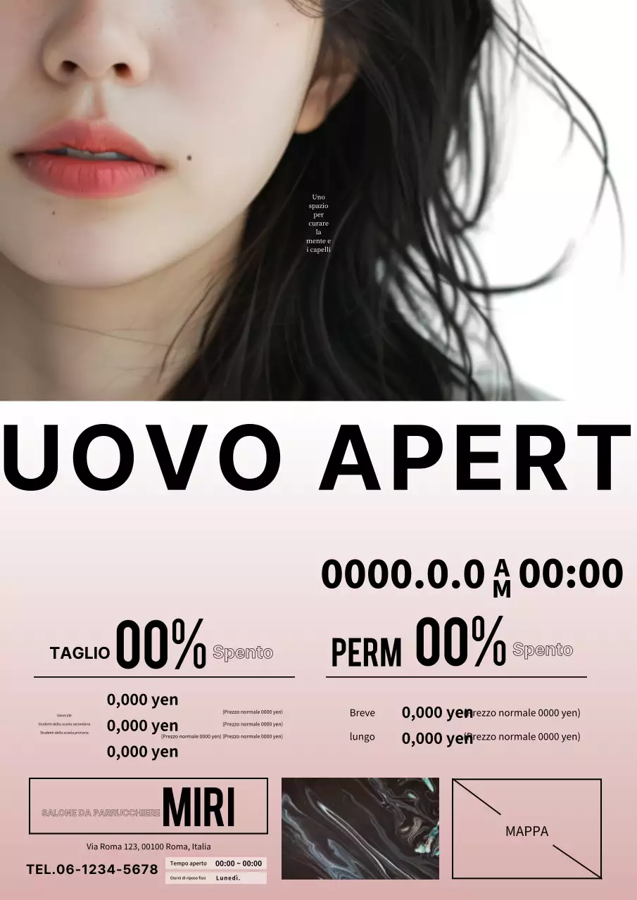 Pubblicità per parrucchieri elegante e moderna in rosa e nero