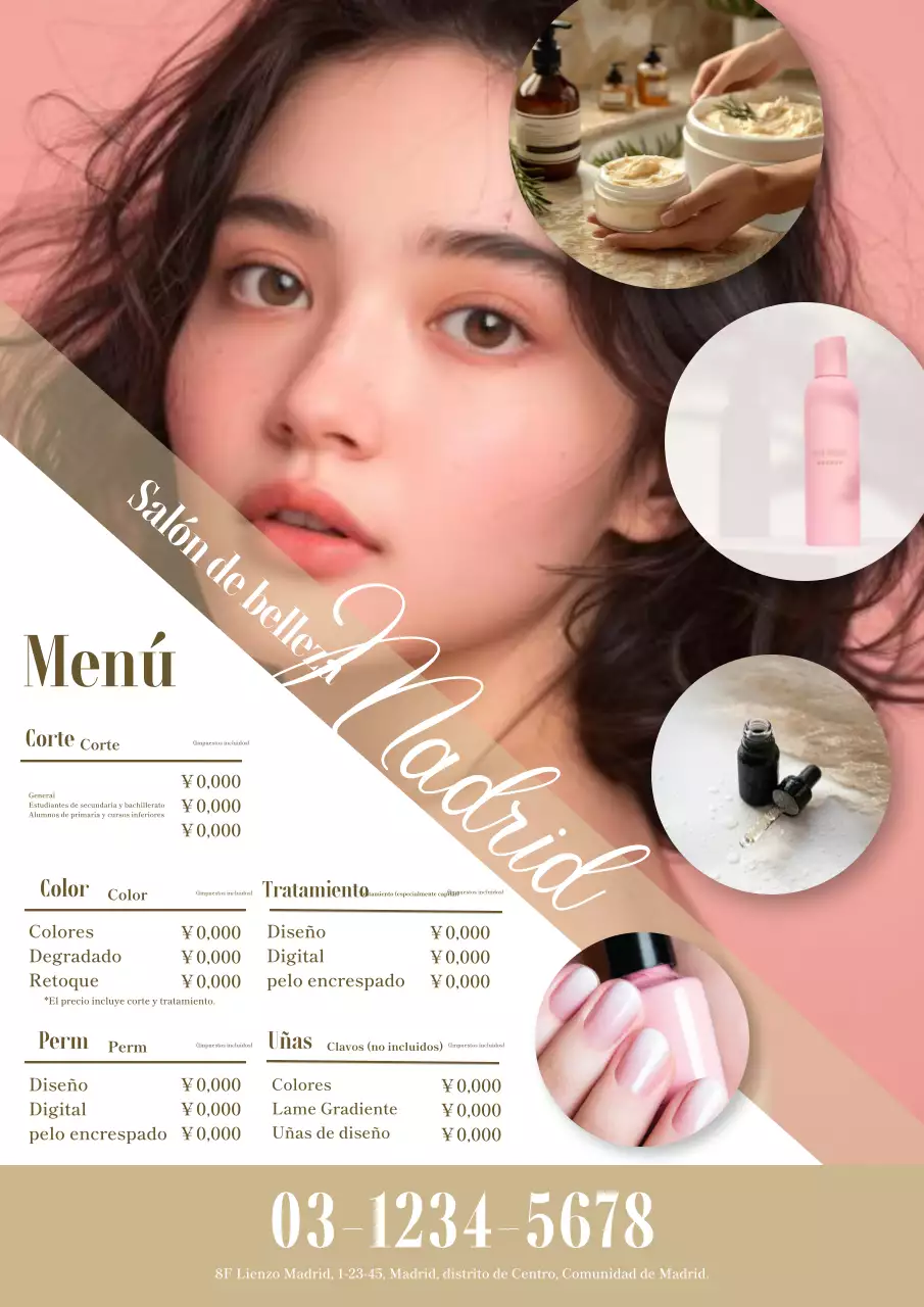 Elegante y bonito anuncio de salón de belleza en rosa y beige