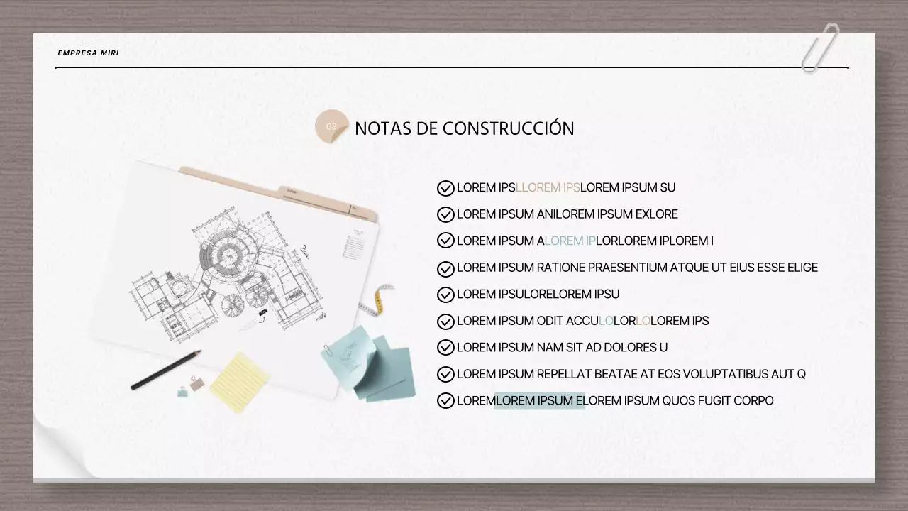 Informe de arquitectura moderna y planos en beige y azul claro