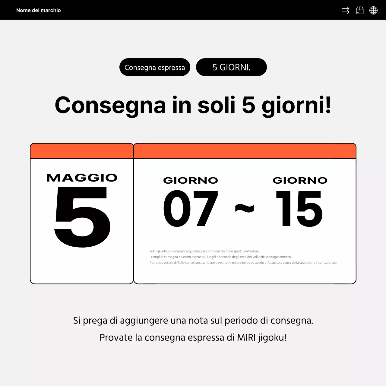 Semplice promozione sui social media della vendita diretta all'estero in arancione e nero