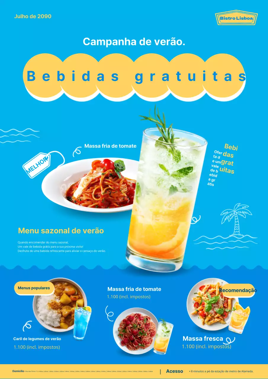 Promover as belas cores azuis e amarelas dos produtos sazonais de verão.