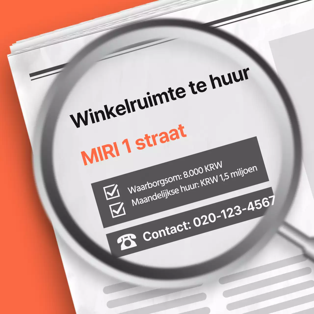 Een eenvoudige onroerendgoedadvertentie in oranje en grijs