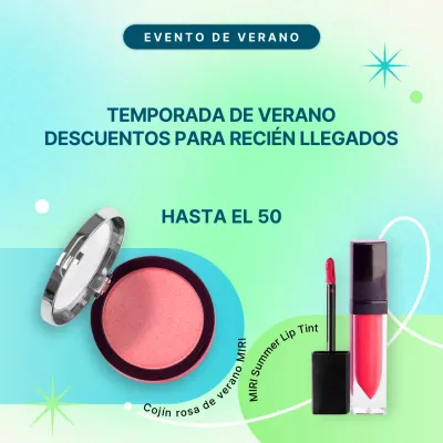 Promociona descuentos en los nuevos productos de verano en los colores de moda chartreuse y azul claro.