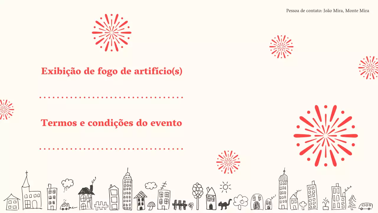 Planear uma extravagância de fogo de artifício bege e vermelho