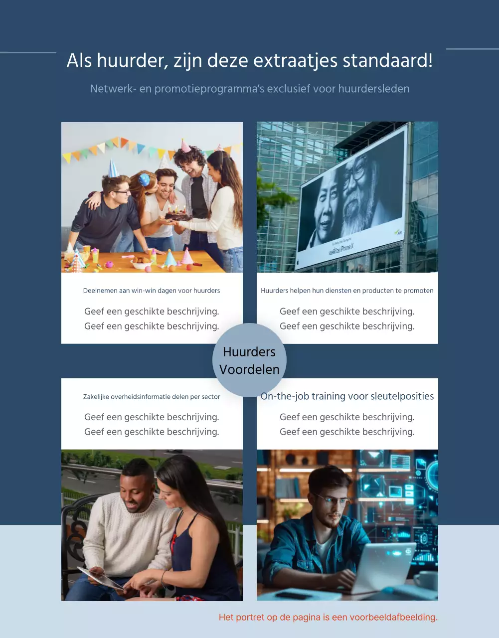 Een blauw-witte coworkingruimte promoten