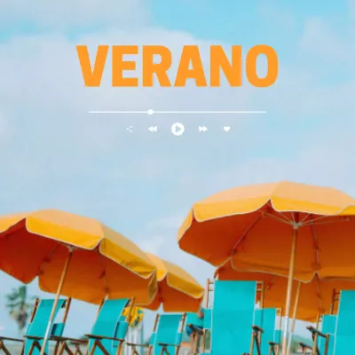 Poste musical minimalista de verano con sombrilla de mar en naranja y azul claro