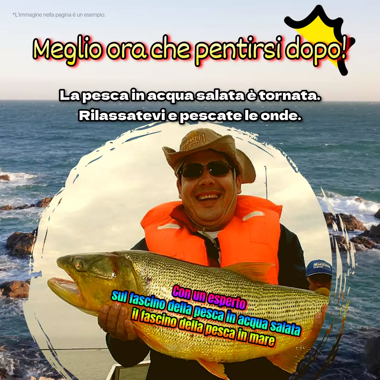 Promuovere la pesca in retro mare di blu e arcobaleno