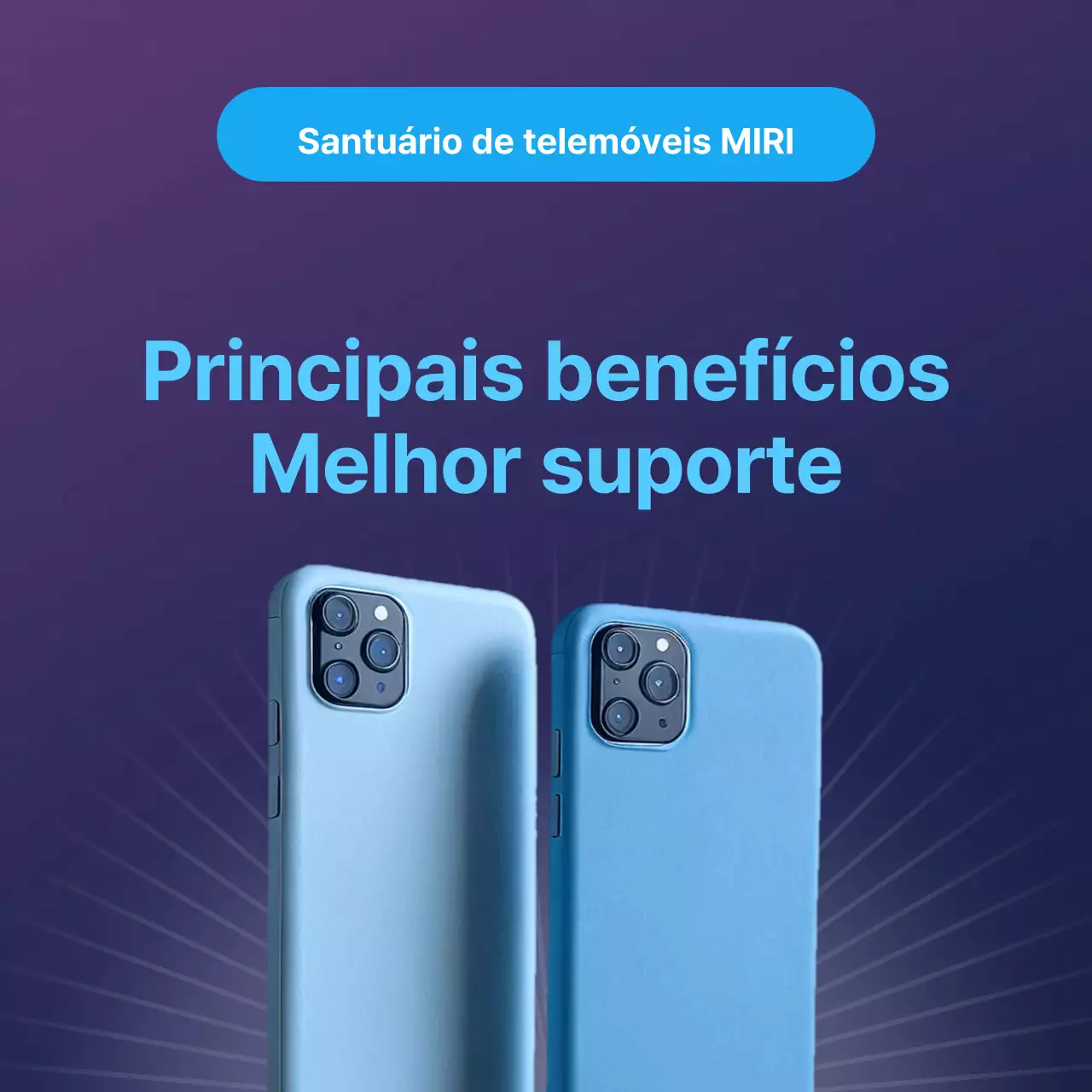 Anúncio simples de um santuário para telemóveis em azul claro e roxo