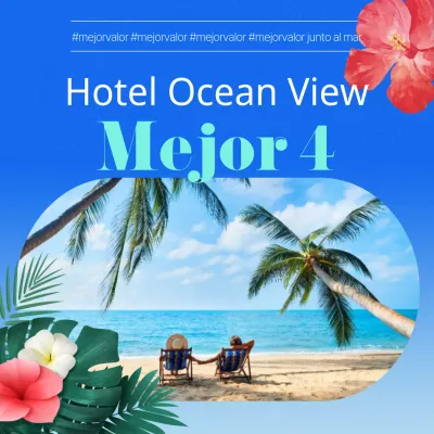Promocione su hotel tropical en azul y azul claro