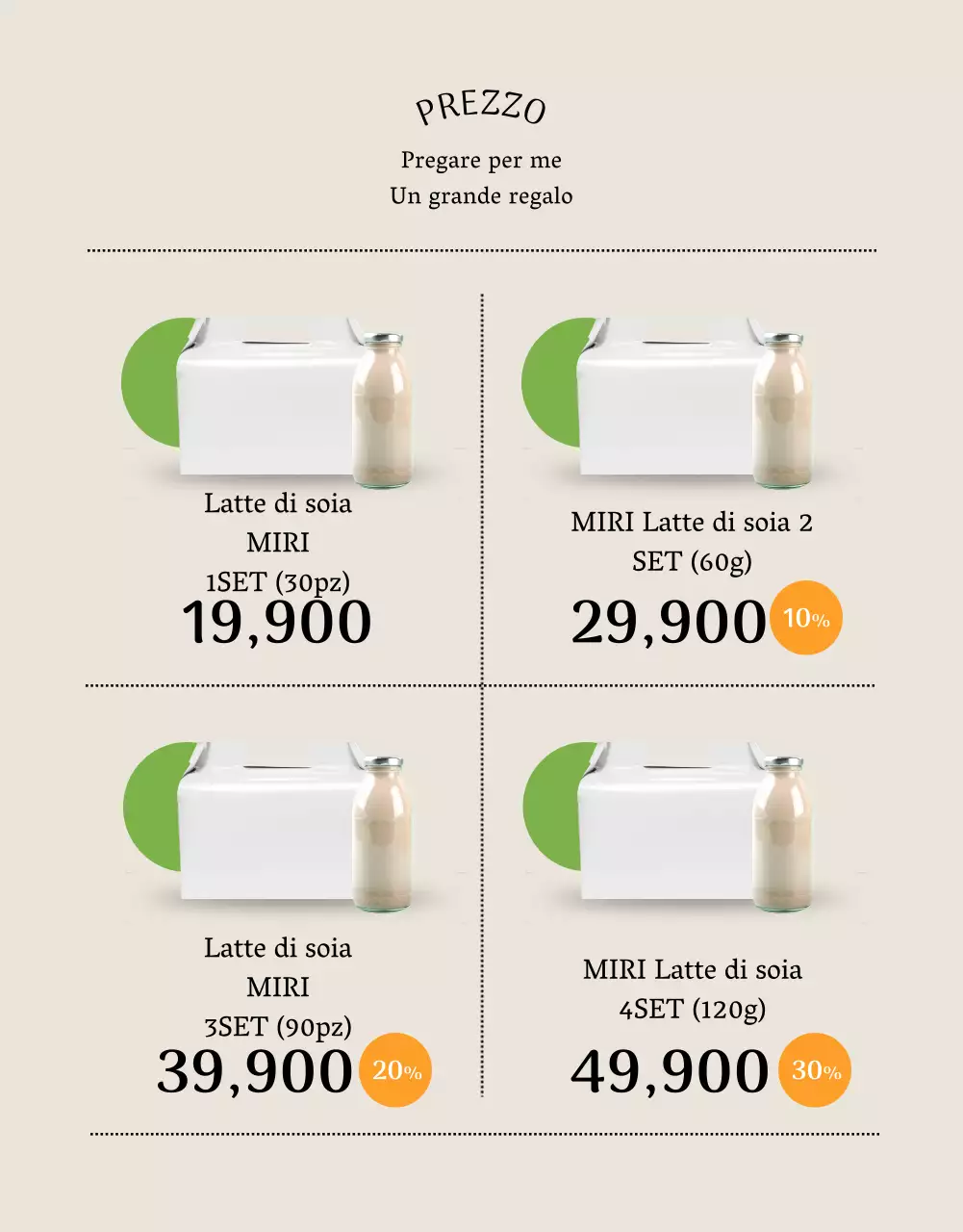 Informazioni sul prodotto beige e minimalista del latte di soia